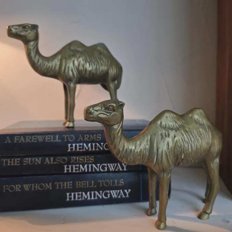 Vintage Solid Brass Camel Pair Sculptural Global Accents Organic Patina Decor - 4