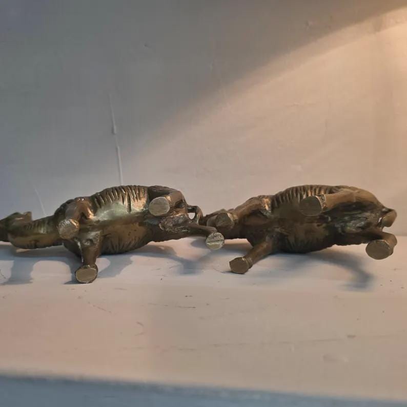 Vintage Solid Brass Camel Pair Sculptural Global Accents Organic Patina Decor - 6