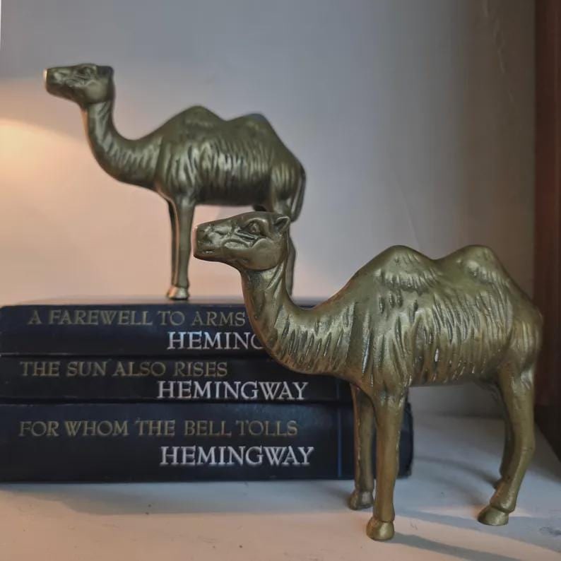 Vintage Solid Brass Camel Pair Sculptural Global Accents Organic Patina Decor - 7