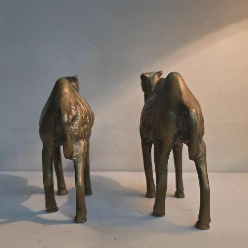 Vintage Solid Brass Camel Pair Sculptural Global Accents Organic Patina Decor - 8