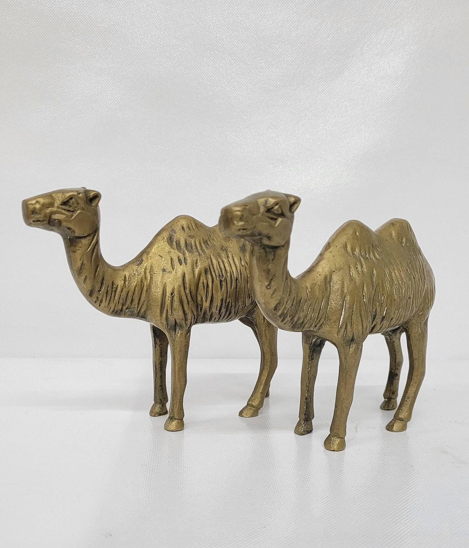 Vintage Solid Brass Camel Pair Sculptural Global Accents Organic Patina Decor - 9