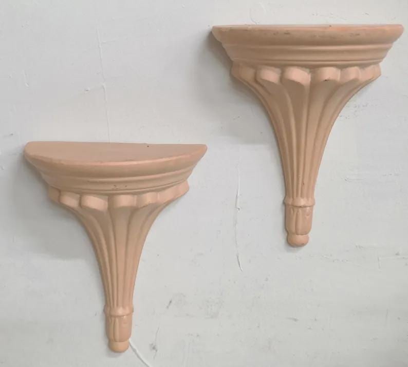Pair Small Clay Wall Sconce Shelves Mini Organic Modern Niches 1980s Artisan Decor - 3
