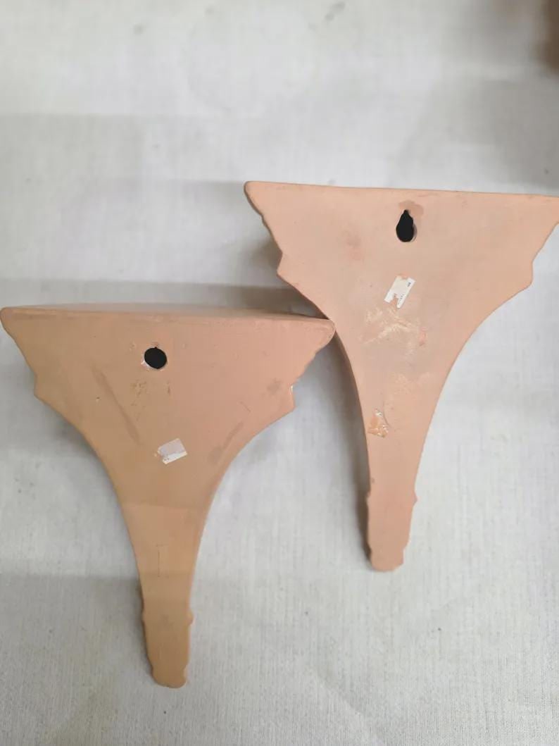 Pair Small Clay Wall Sconce Shelves Mini Organic Modern Niches 1980s Artisan Decor - 9