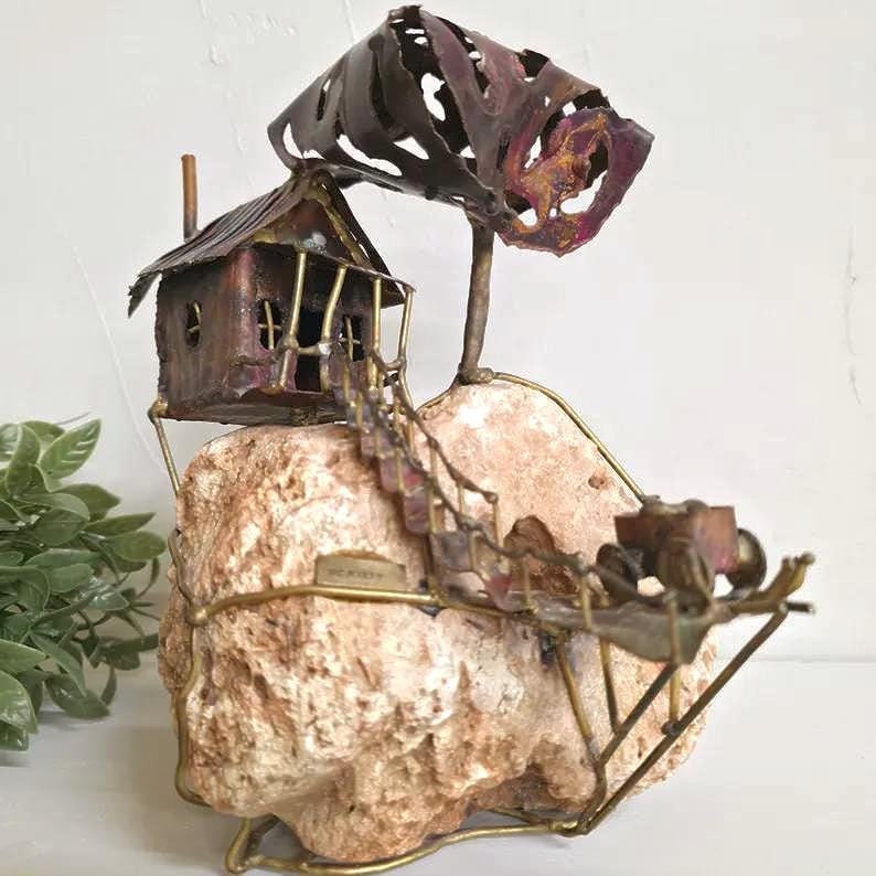 Brutalist Metal Sculpture Signed McNally Gold Mine Torch Cut Organic Industrial Gift Art - 4