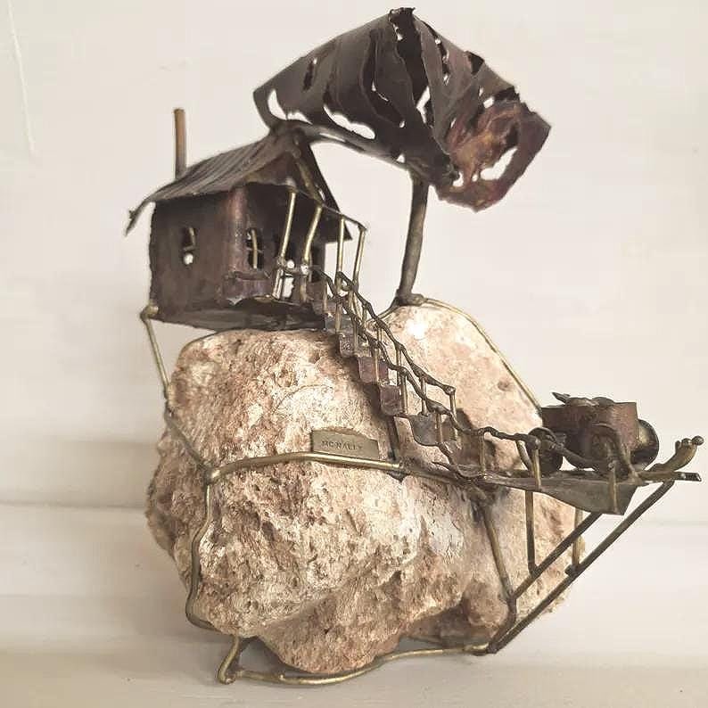 Brutalist Metal Sculpture Signed McNally Gold Mine Torch Cut Organic Industrial Gift Art - 5