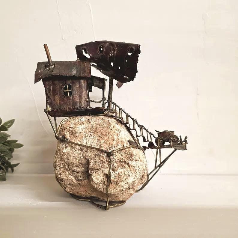 Brutalist Metal Sculpture Signed McNally Gold Mine Torch Cut Organic Industrial Gift Art - 6