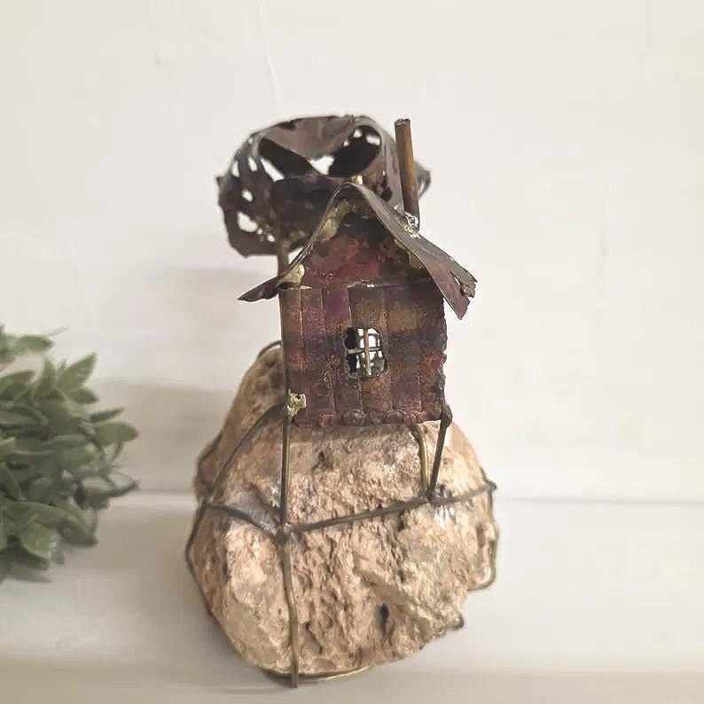 Brutalist Metal Sculpture Signed McNally Gold Mine Torch Cut Organic Industrial Gift Art - 8