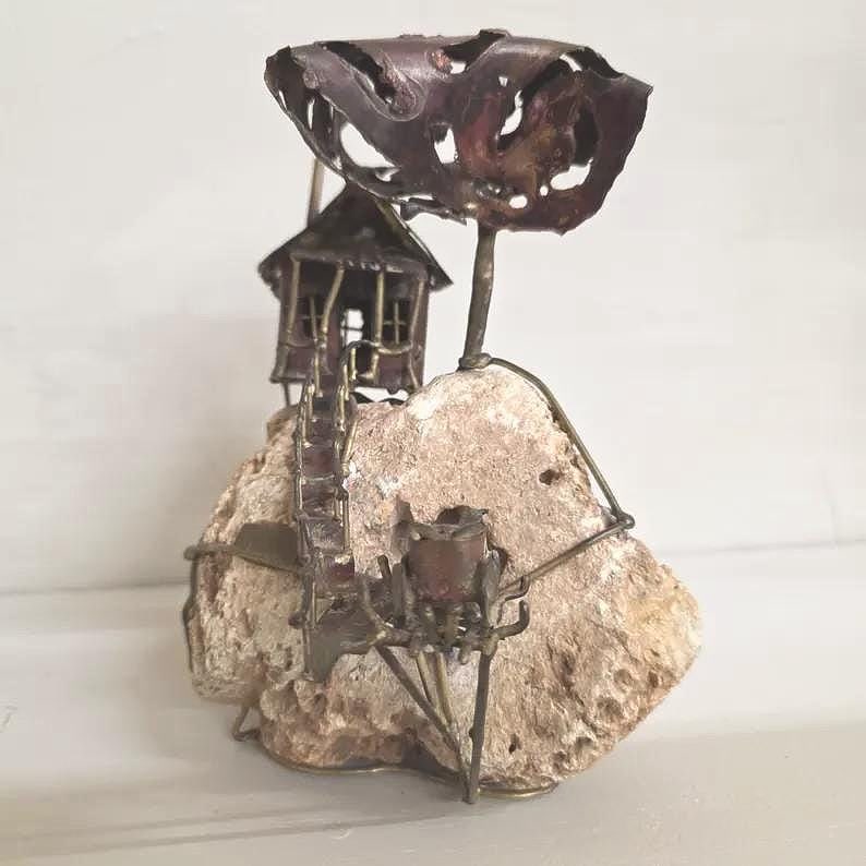 Brutalist Metal Sculpture Signed McNally Gold Mine Torch Cut Organic Industrial Gift Art - 9