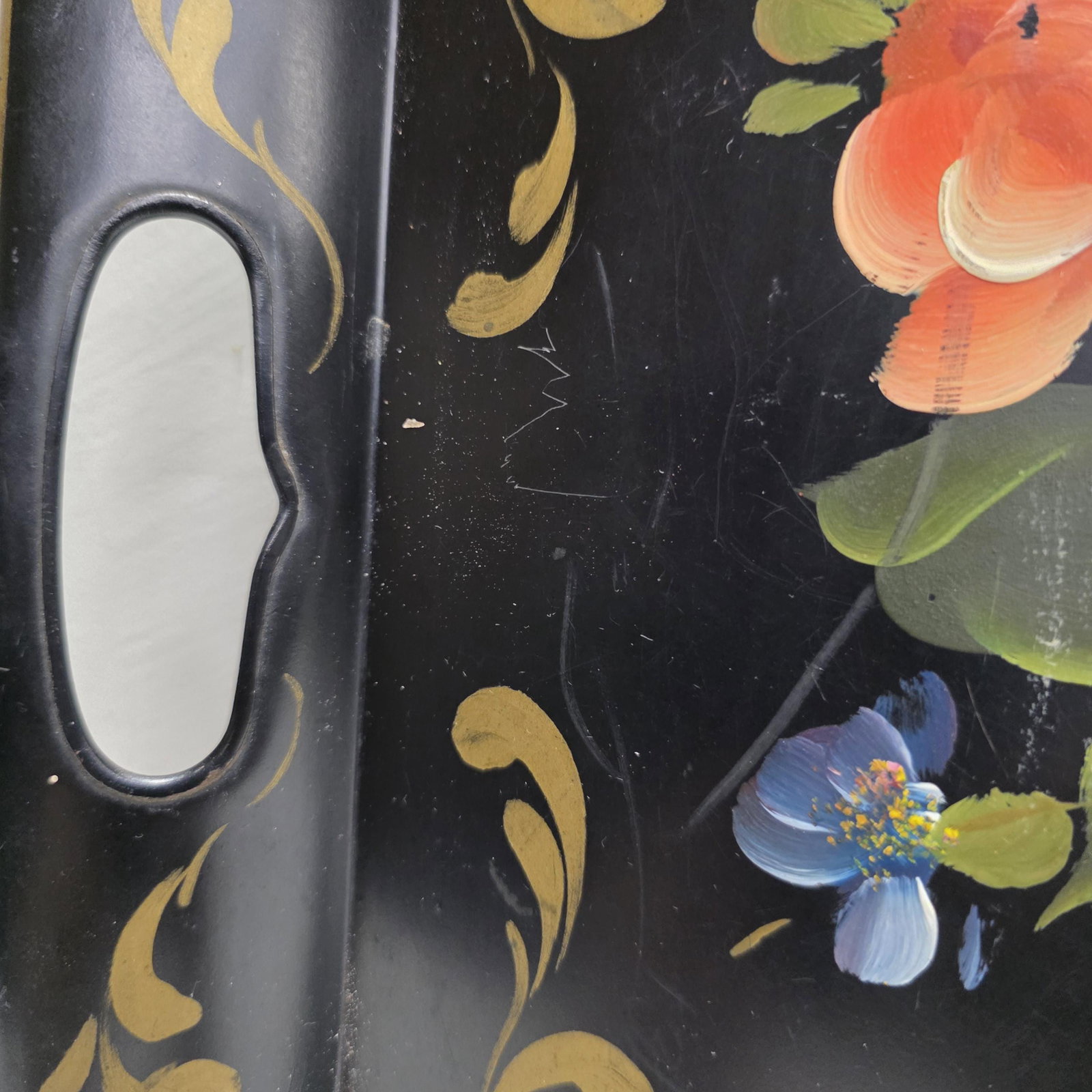 Art Gift Hand Painted Tole Tray, 1960s Philadelphia Collectible Floral Serving Tray, Vintage - 3
