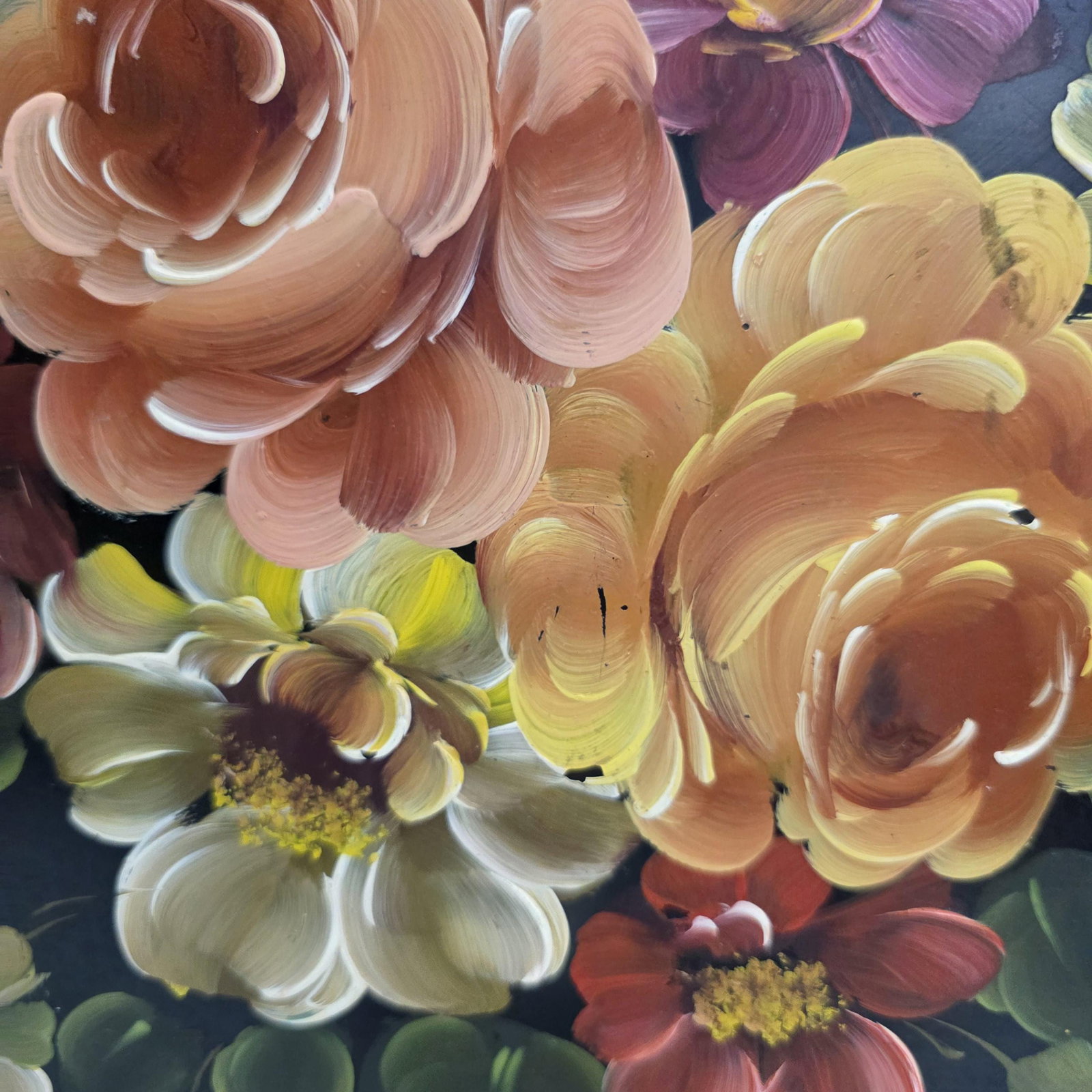 Art Gift Hand Painted Tole Tray, 1960s Philadelphia Collectible Floral Serving Tray, Vintage - 4