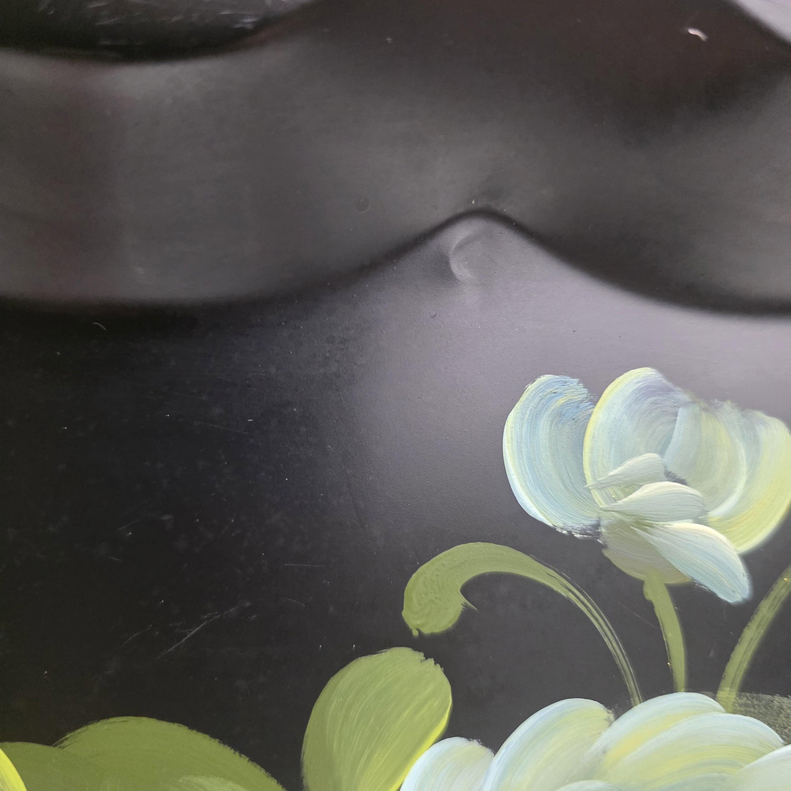 Large 1950s Hand Painted Toleware Tray Black Metal Floral Serving Tole Fine Arts Studio - 8