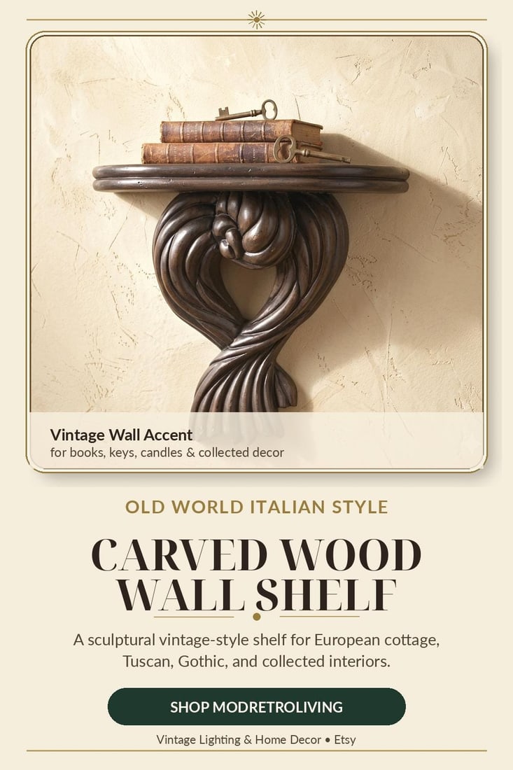 1970s Italian Wood Wall Sconce Shelf Dark Sculptural Scroll Old World Galley Display - 12