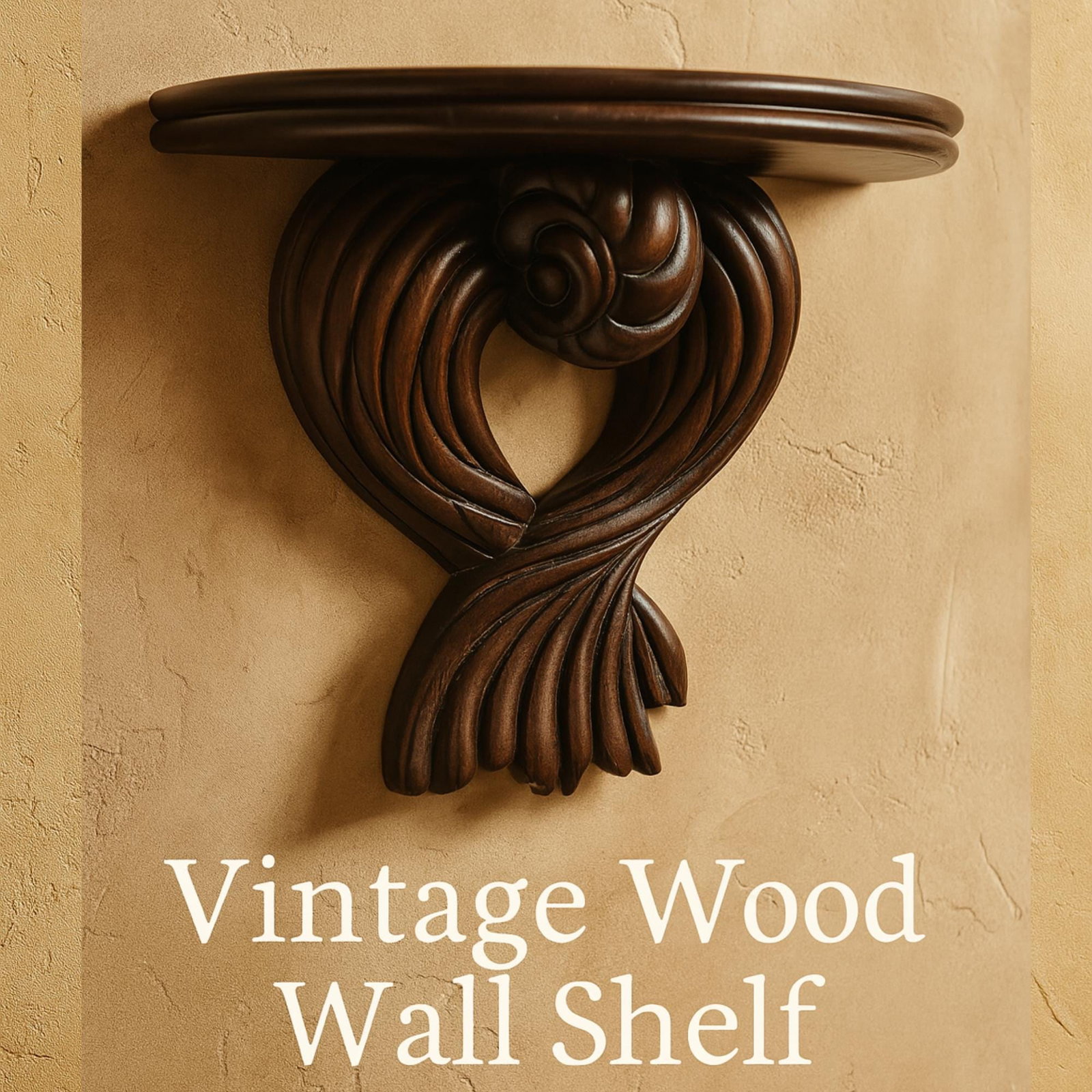 1970s Italian Wood Wall Sconce Shelf Dark Sculptural Scroll Old World Galley Display - 5