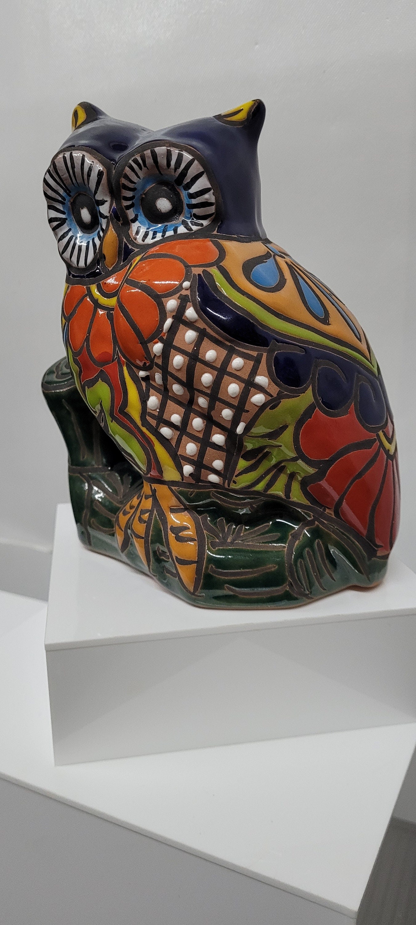 Late 20th Century Mexican Pottery Owl, Hand Painted Folk Art Decor - 10