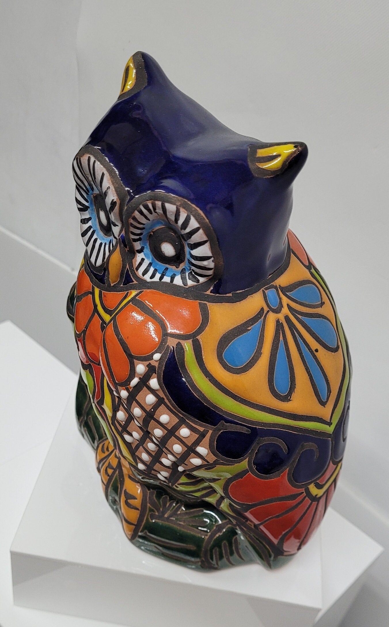 Late 20th Century Mexican Pottery Owl, Hand Painted Folk Art Decor - 11