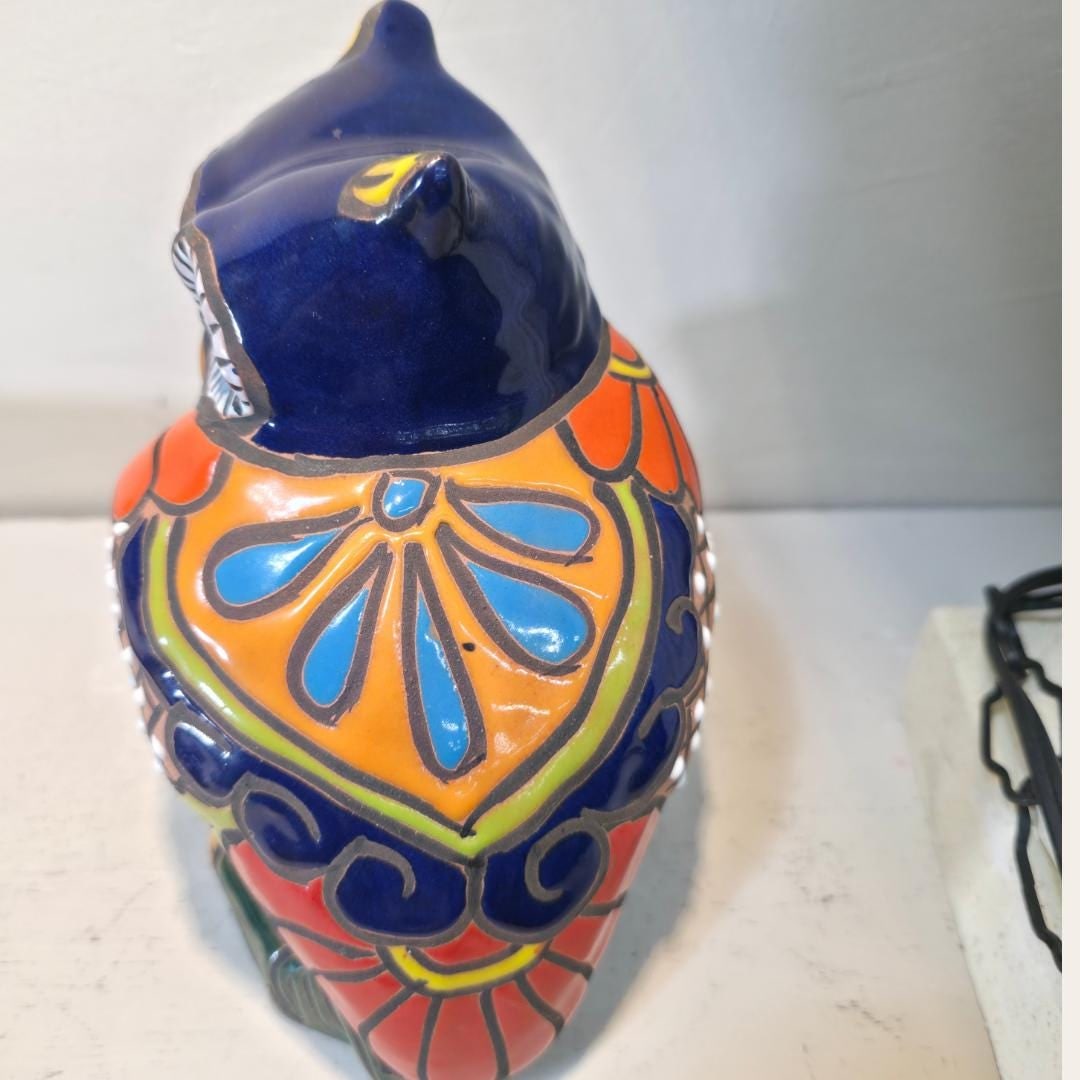 Late 20th Century Mexican Pottery Owl, Hand Painted Folk Art Decor - 13