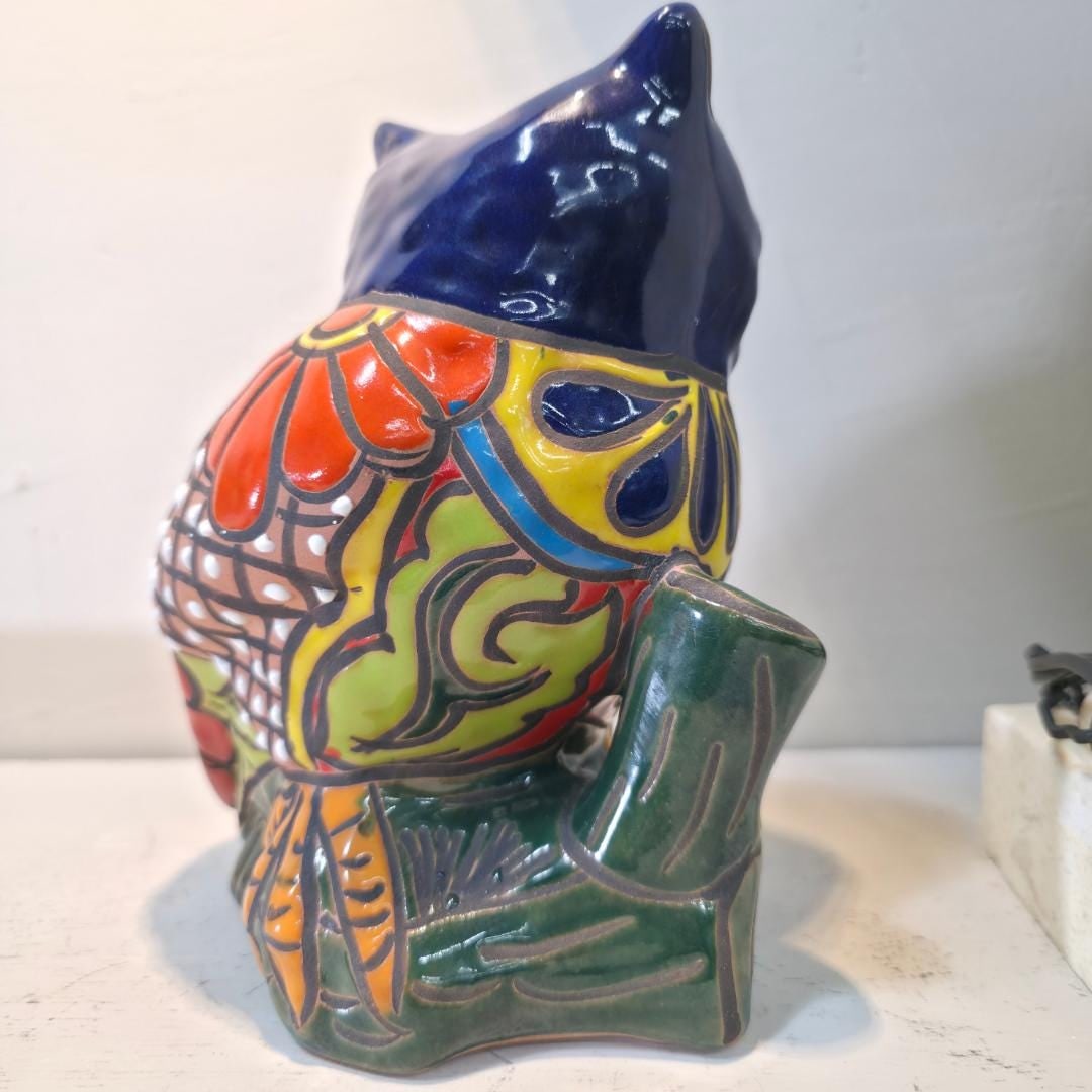 Late 20th Century Mexican Pottery Owl, Hand Painted Folk Art Decor - 14