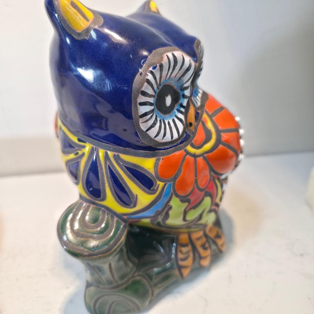Late 20th Century Mexican Pottery Owl, Hand Painted Folk Art Decor - 15