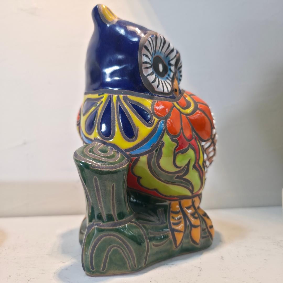 Late 20th Century Mexican Pottery Owl, Hand Painted Folk Art Decor - 16