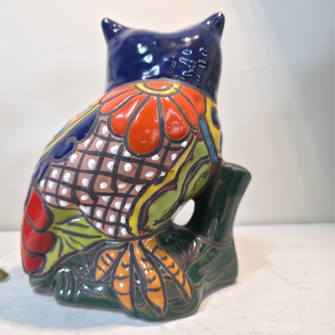 Late 20th Century Mexican Pottery Owl, Hand Painted Folk Art Decor - 17