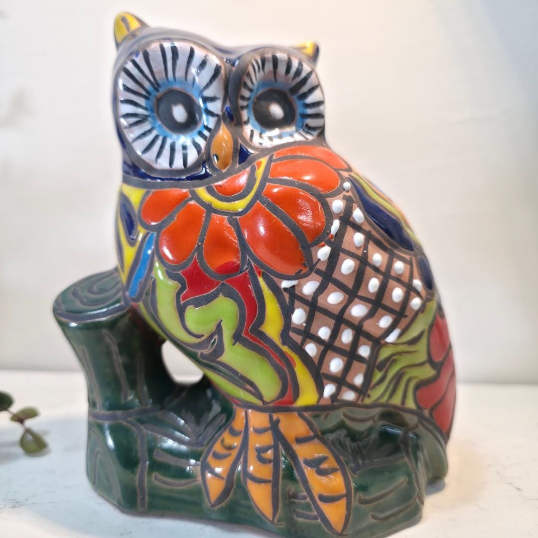 Late 20th Century Mexican Pottery Owl, Hand Painted Folk Art Decor - 2