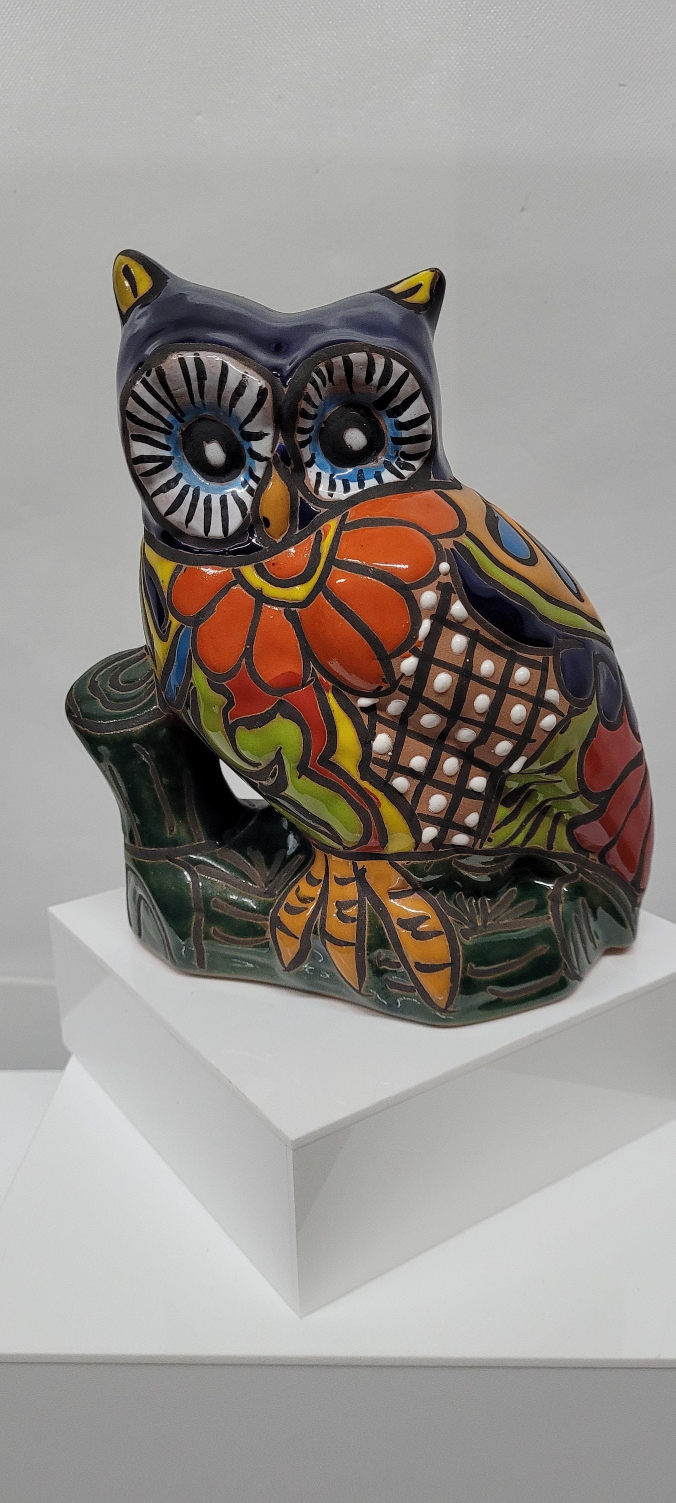 Late 20th Century Mexican Pottery Owl, Hand Painted Folk Art Decor - 6