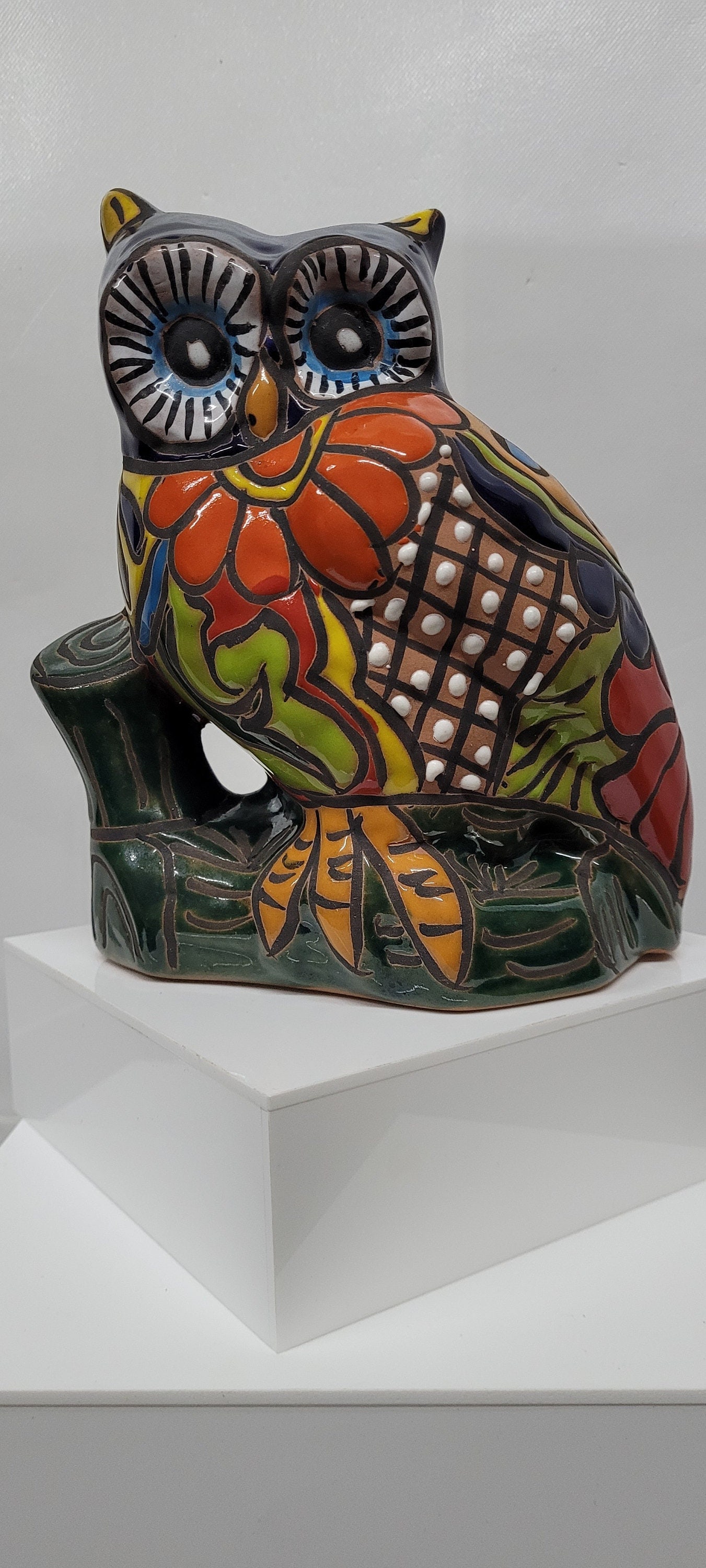Late 20th Century Mexican Pottery Owl, Hand Painted Folk Art Decor - 9