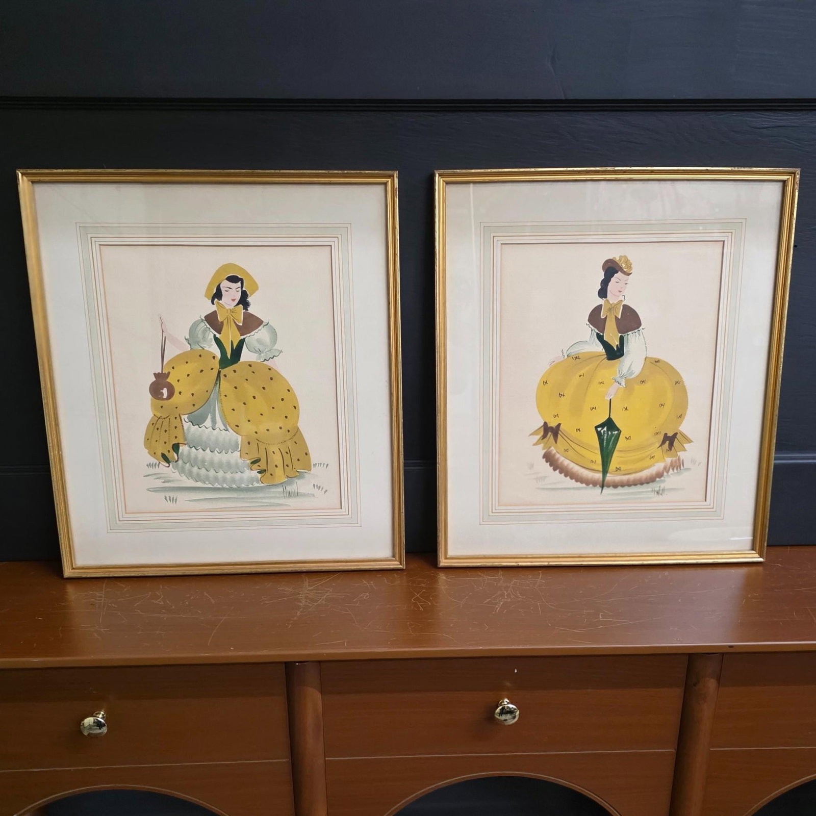 Vintage Fashion Lithograph Prints Giltwood Frames (Set of 2) Cottagecore Store Display (1 of 6)