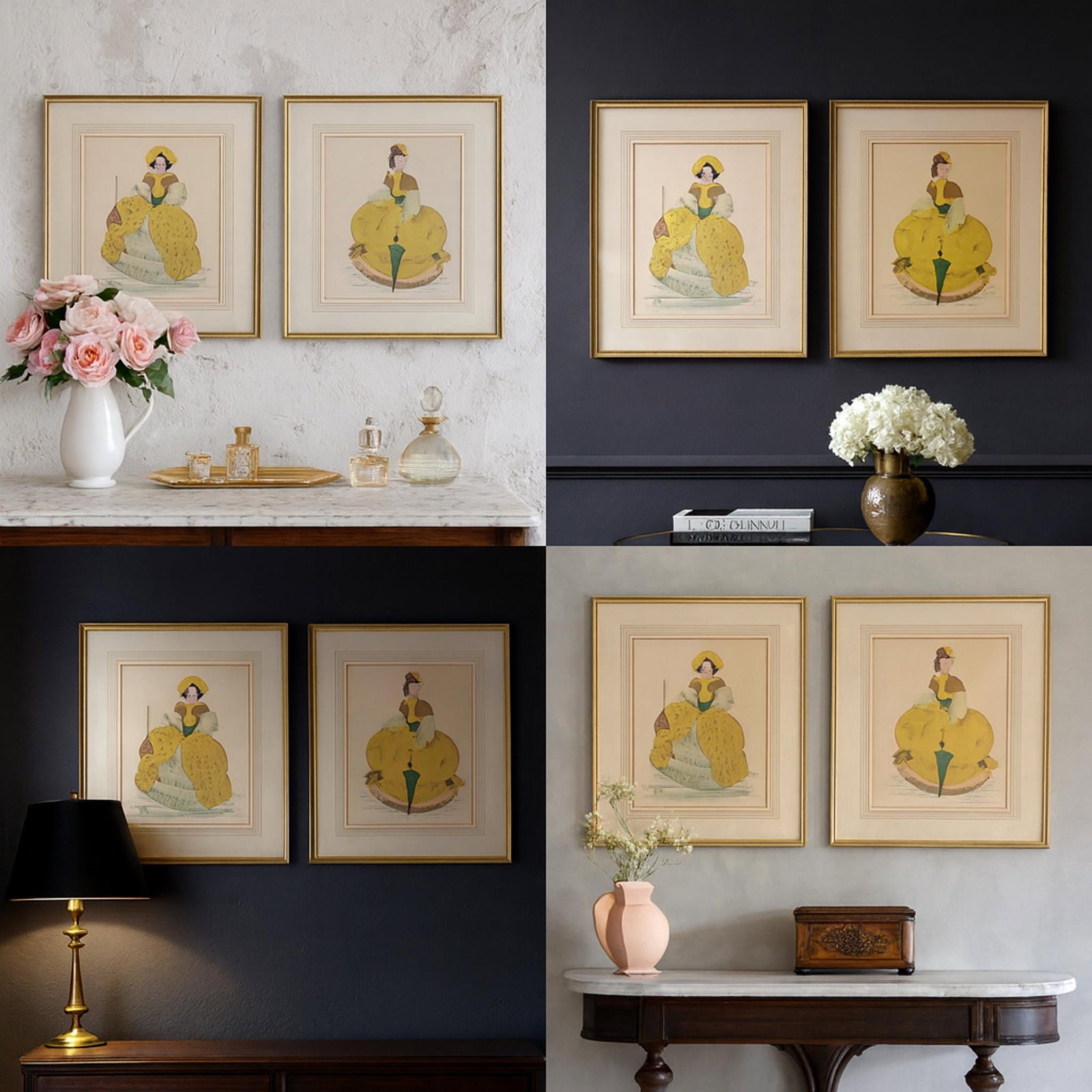 Vintage Fashion Lithograph Prints Giltwood Frames (Set of 2) Cottagecore Store Display - 4