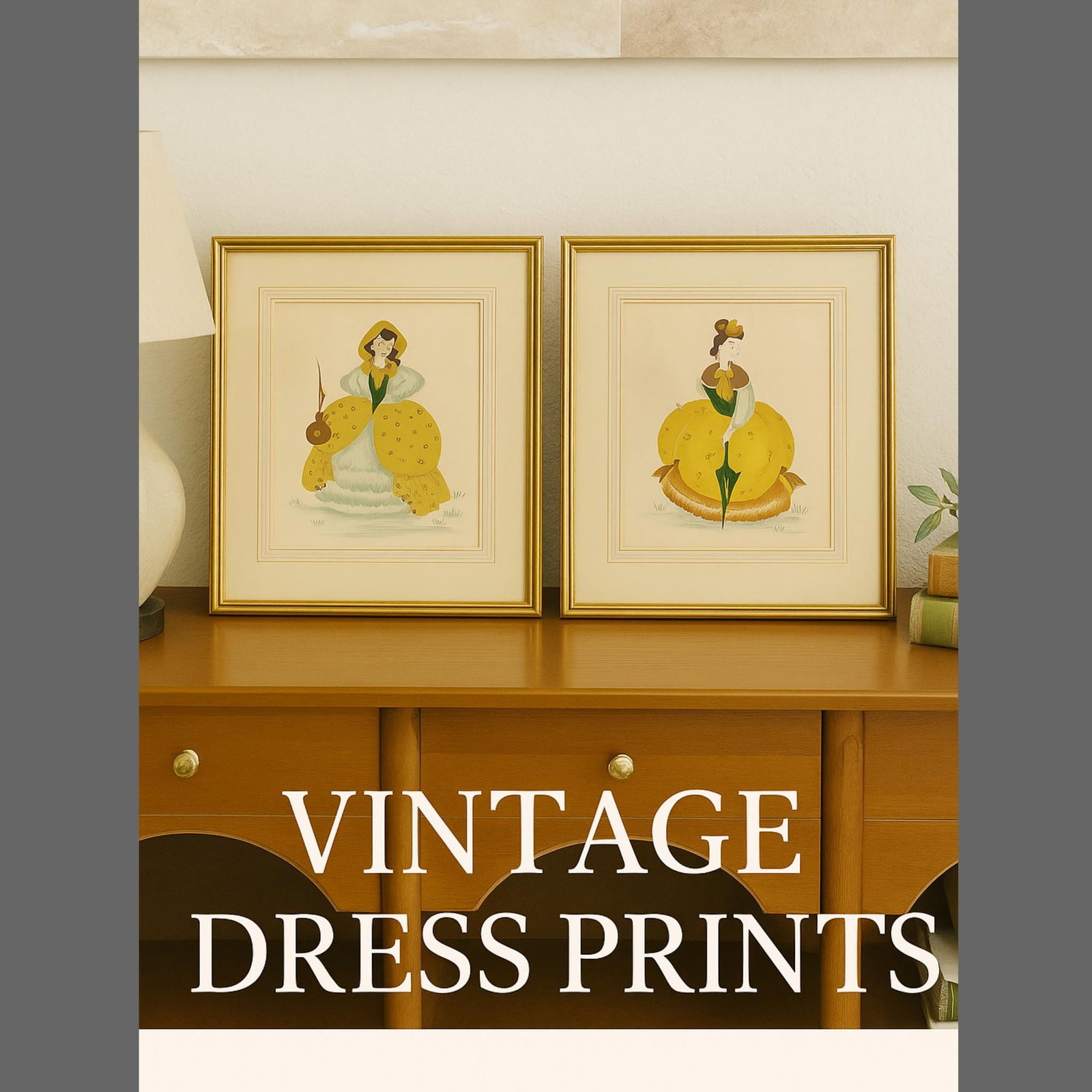 Vintage Fashion Lithograph Prints Giltwood Frames (Set of 2) Cottagecore Store Display - 6