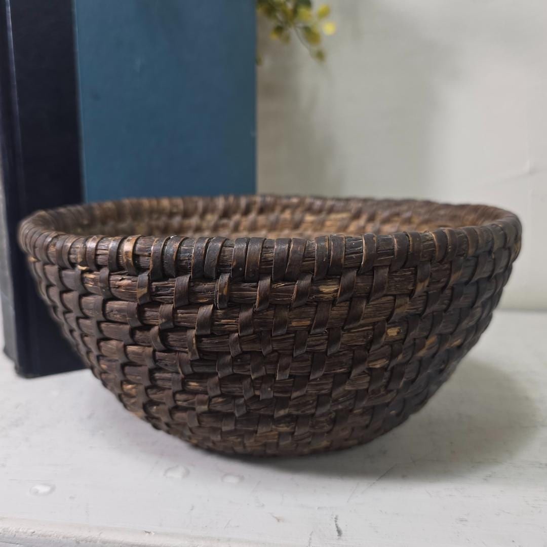 Antique Hand woven Bowl Basket 8" Modern Heritage Afrobohemian Home Decor late 1800s - 9