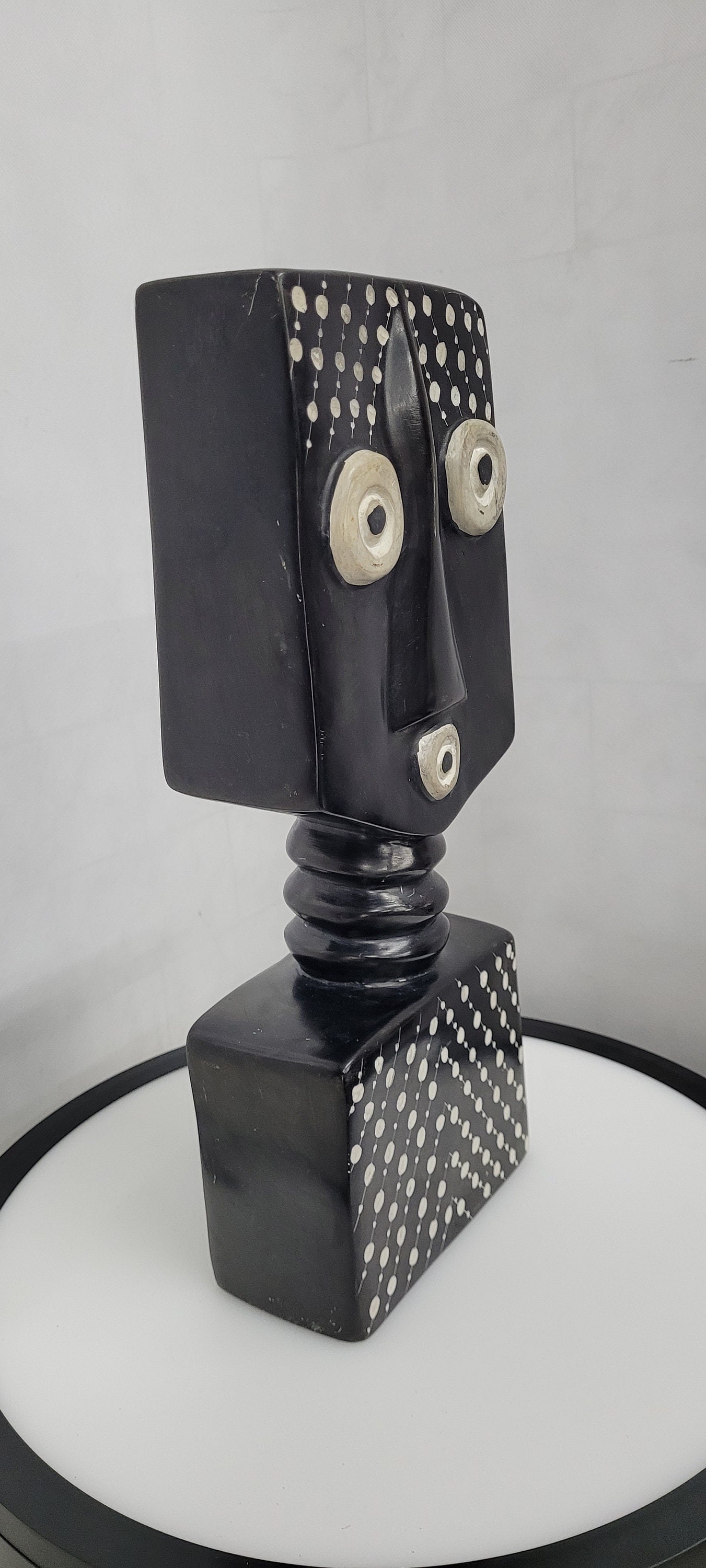 Abstract Face Bust Sculpture, Black White Modernist Tabletop Decor 1980s - 10