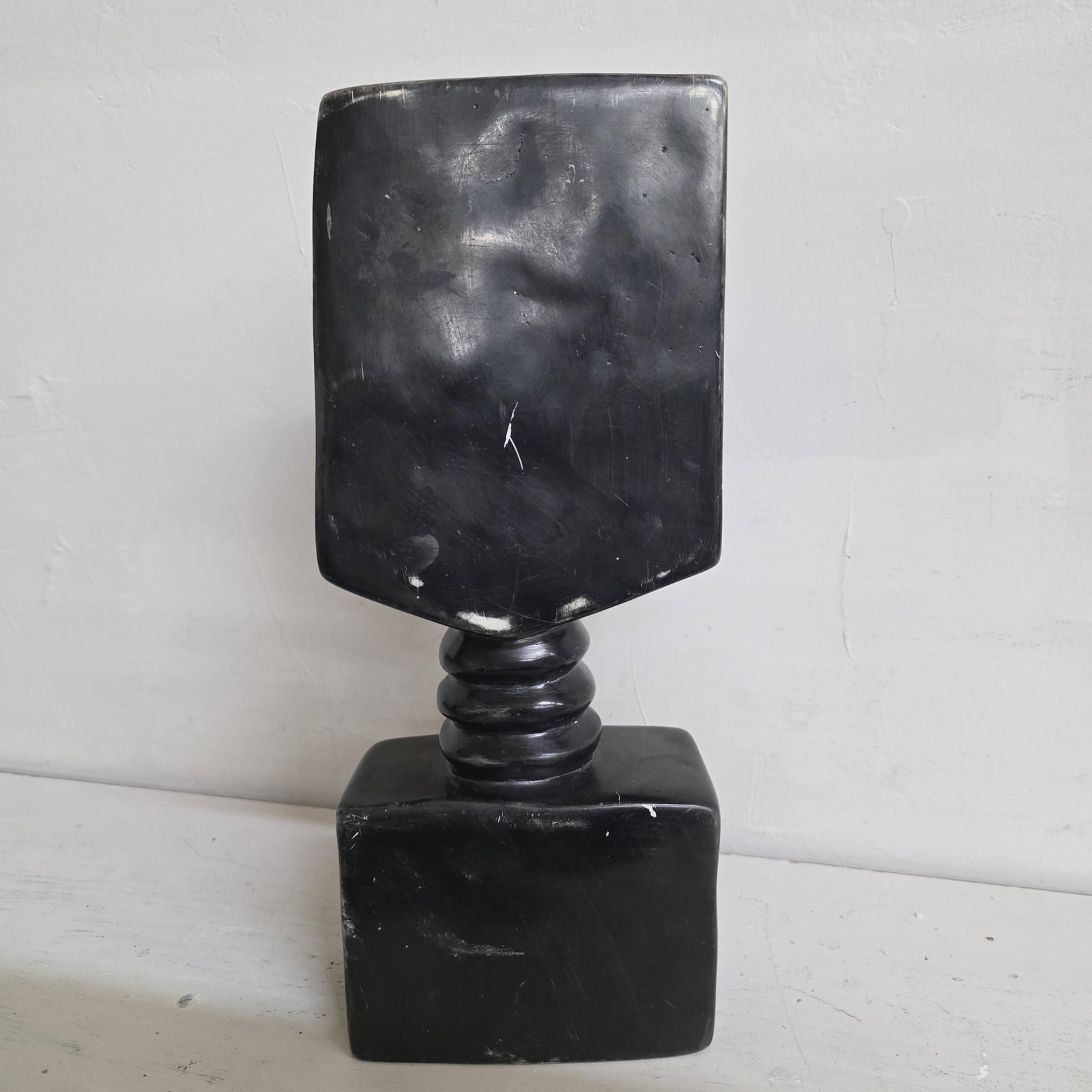 Abstract Face Bust Sculpture, Black White Modernist Tabletop Decor 1980s - 2