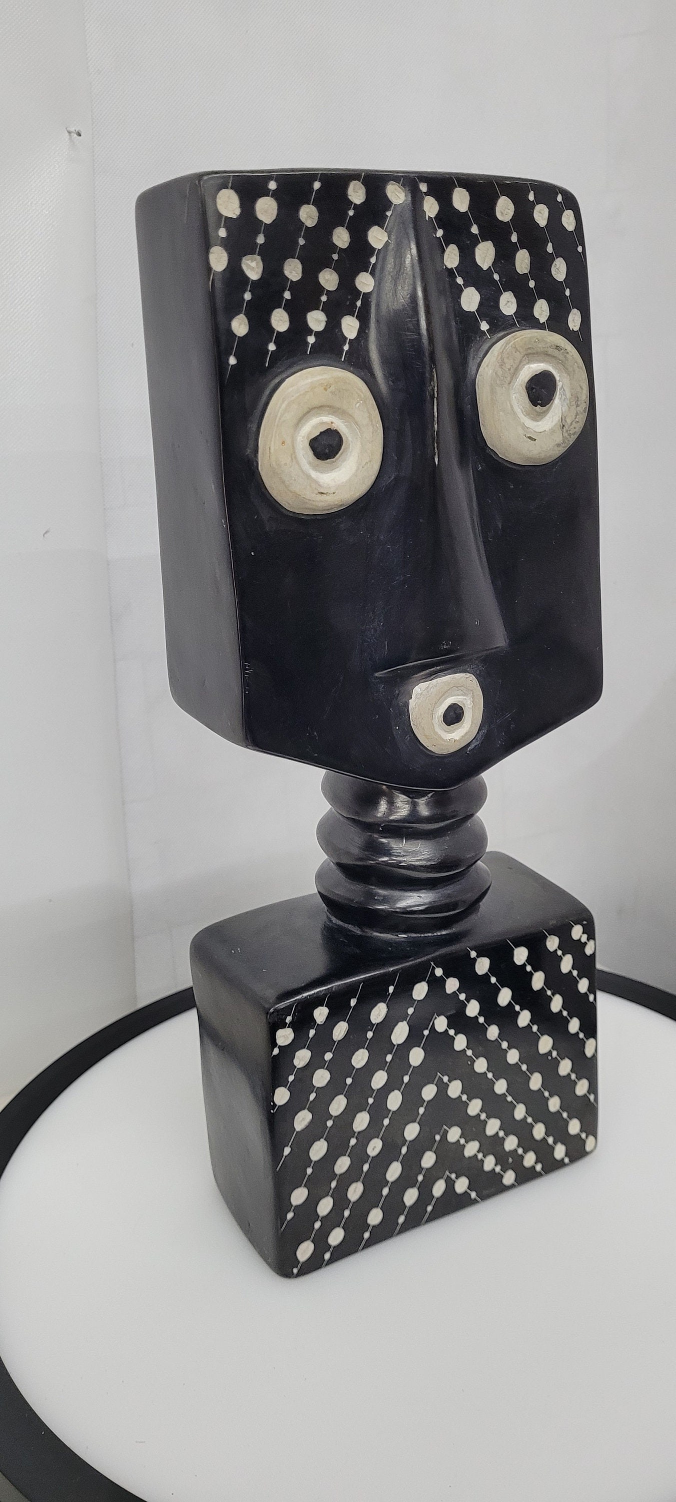 Abstract Face Bust Sculpture, Black White Modernist Tabletop Decor 1980s - 4