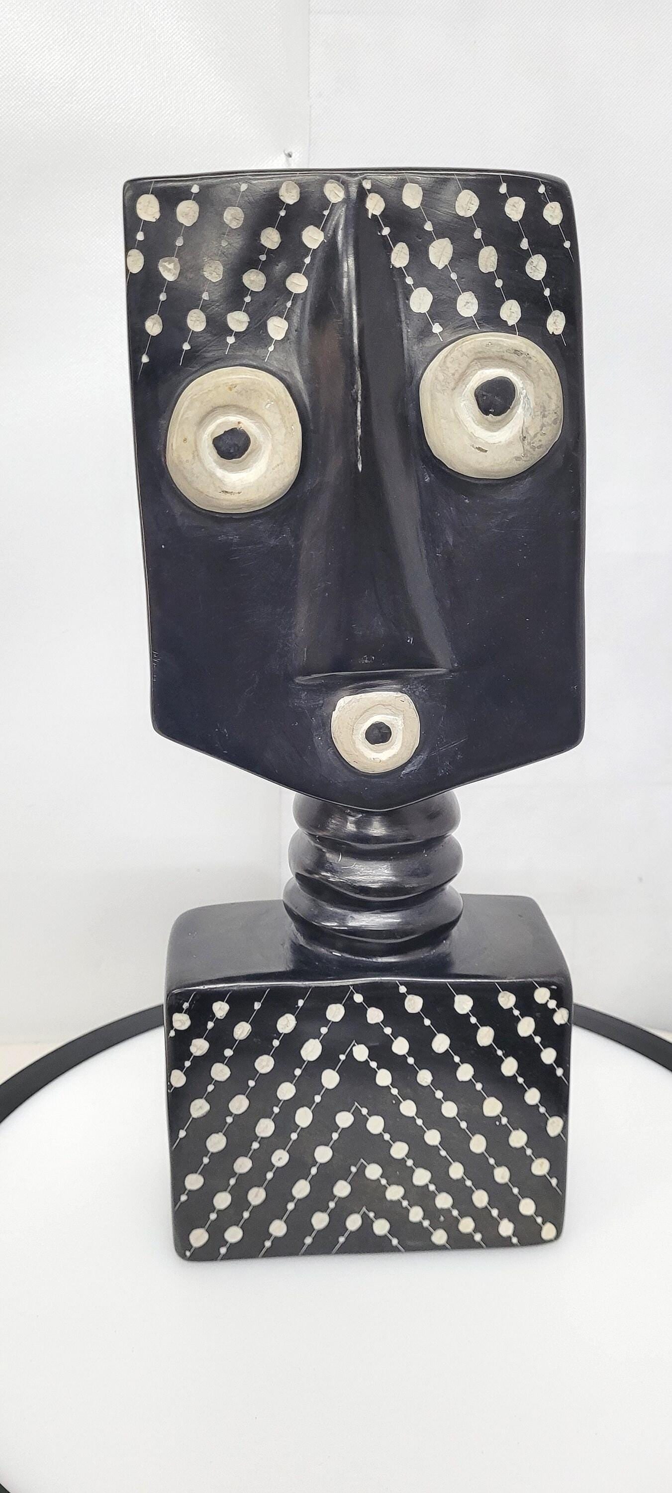 Abstract Face Bust Sculpture, Black White Modernist Tabletop Decor 1980s - 8