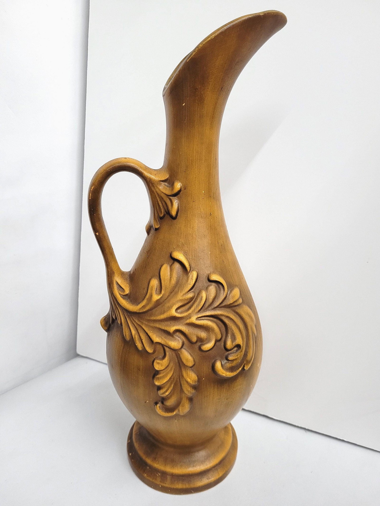Set of 3 Royal Haeger Ewer Vases, Gold Ceramic Pottery Pitcher Set, Mid Century Old World Mantel - 16
