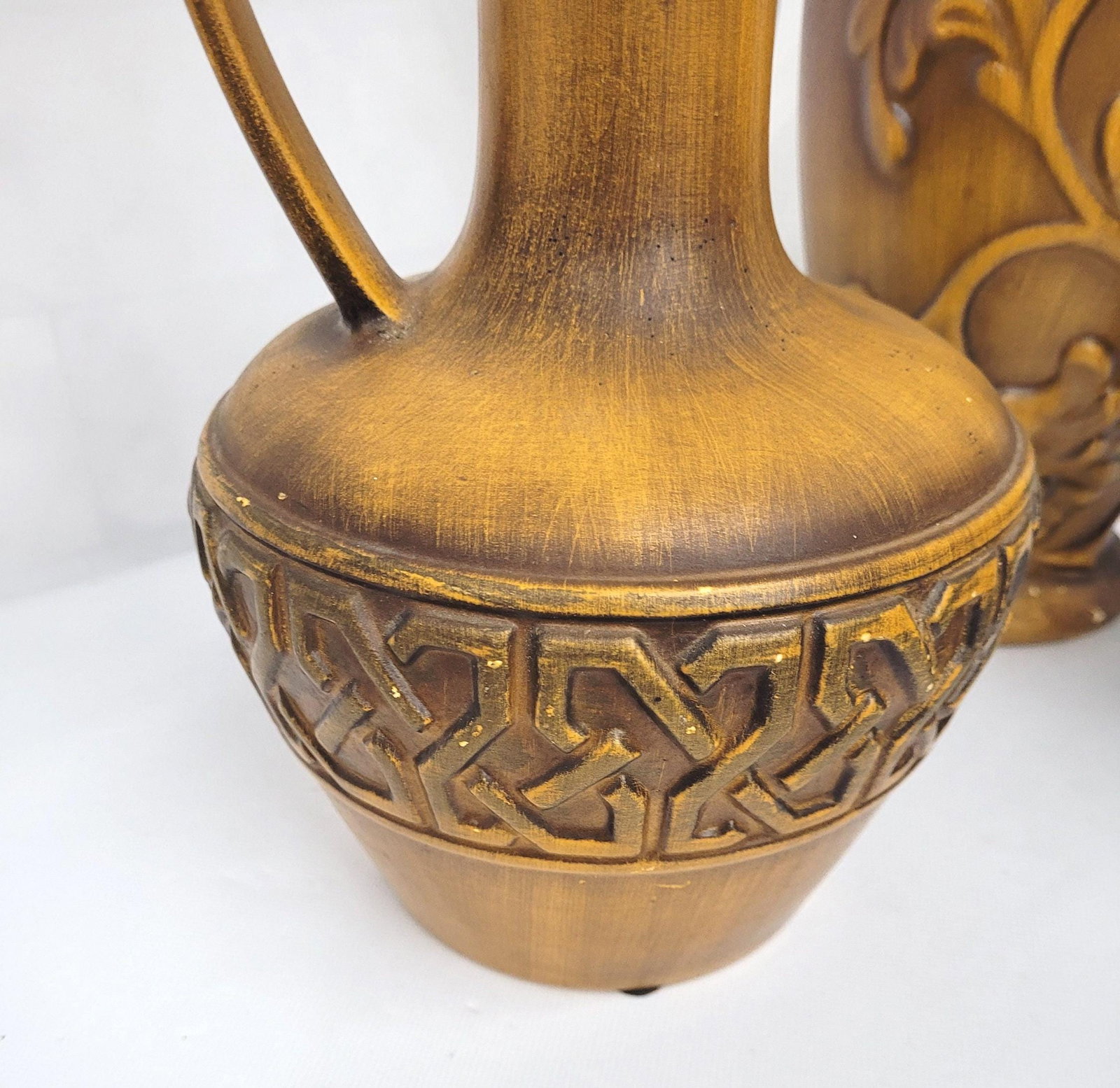 Set of 3 Royal Haeger Ewer Vases, Gold Ceramic Pottery Pitcher Set, Mid Century Old World Mantel - 17