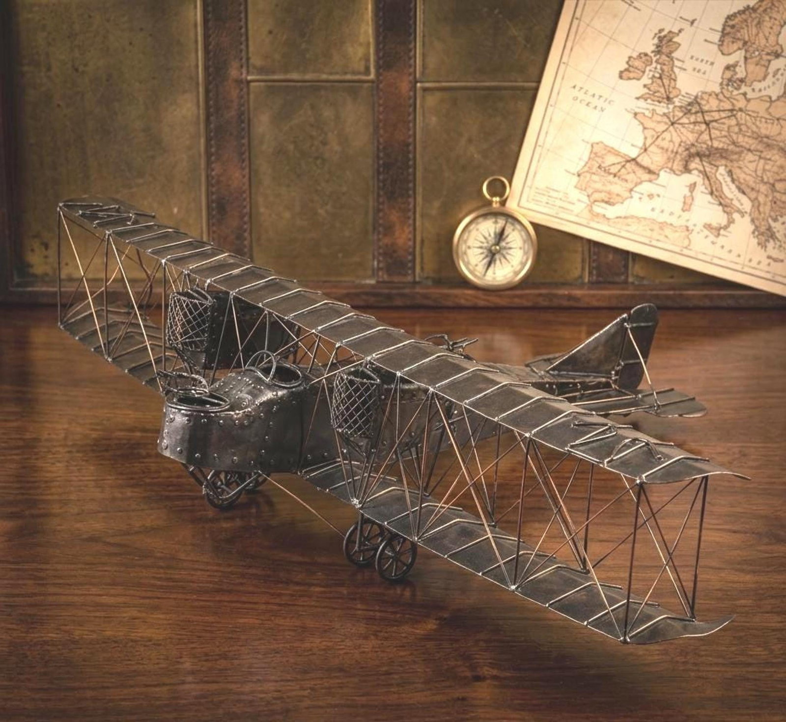 1970s Metal Biplane Sculpture Brutalist Aviation Art, Welded Airplane Model Pilot Gift (1 of 9)