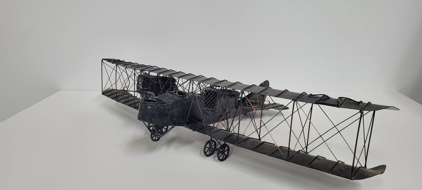 1970s Metal Biplane Sculpture Brutalist Aviation Art, Welded Airplane Model Pilot Gift - 2