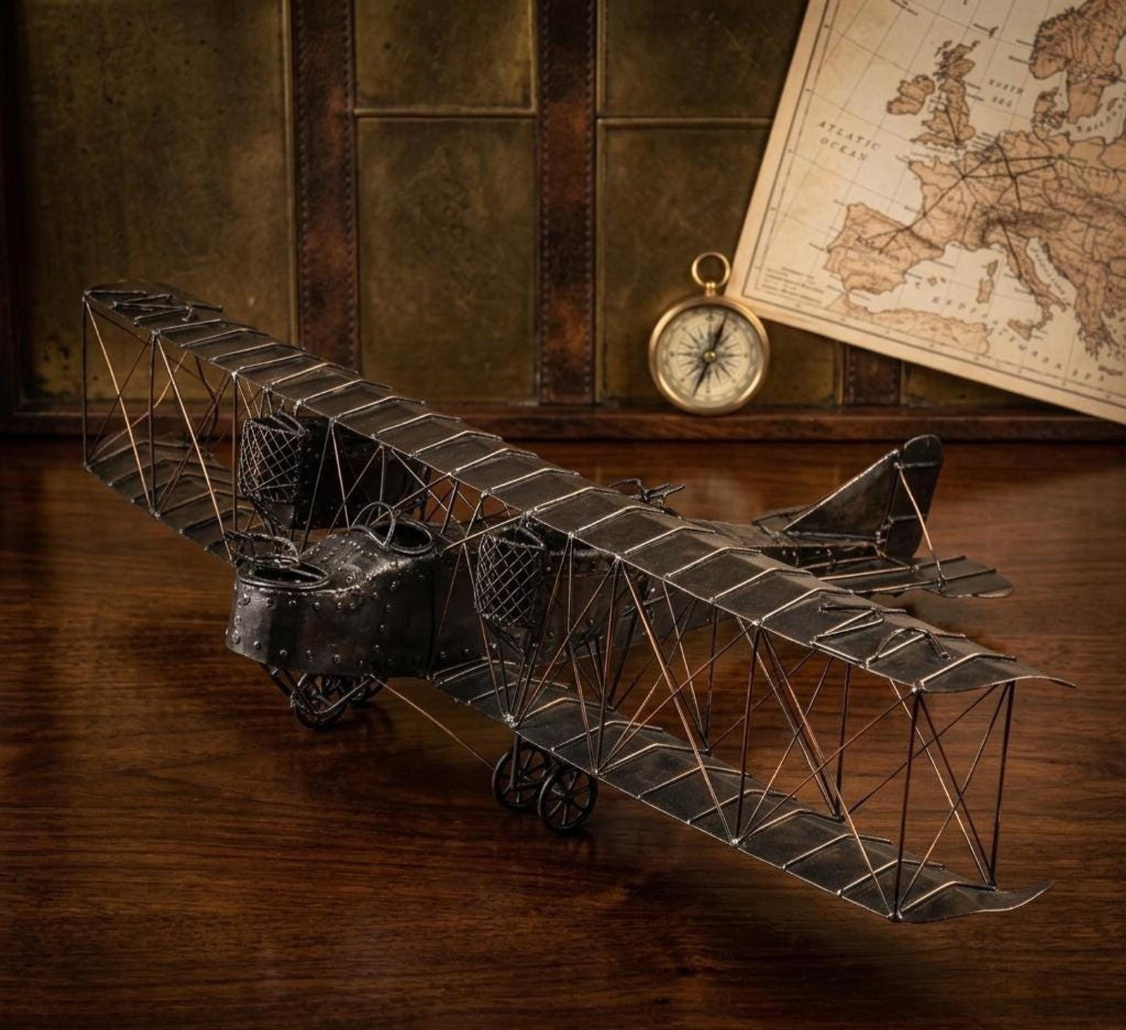 1970s Metal Biplane Sculpture Brutalist Aviation Art, Welded Airplane Model Pilot Gift - 9