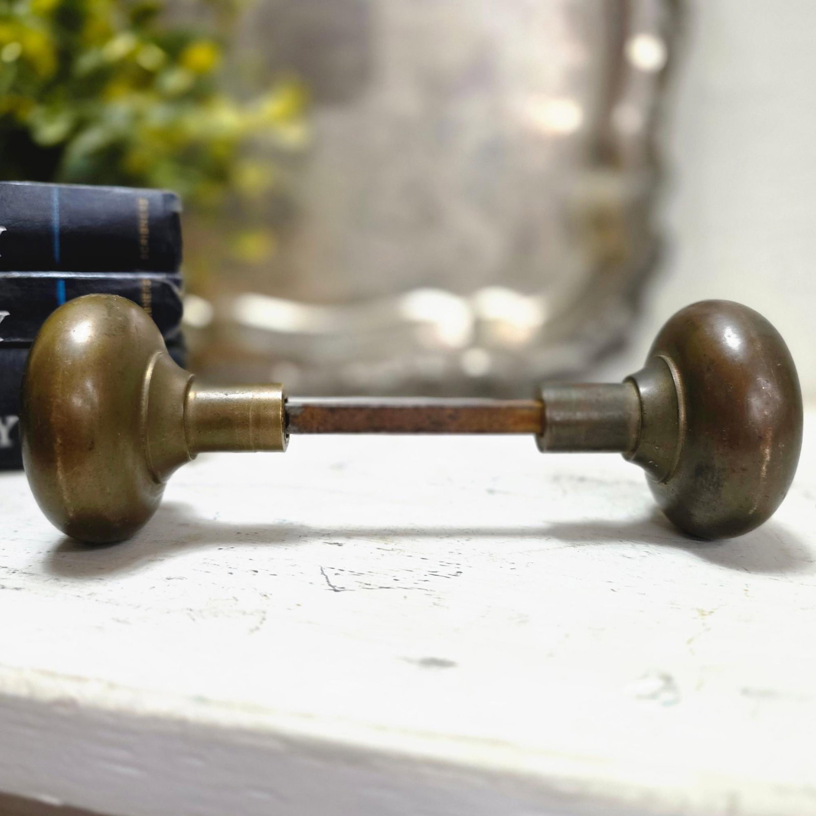 Vintage Brass Door Knob Set Old House Restoration Architectural Salvage Hardware - 6