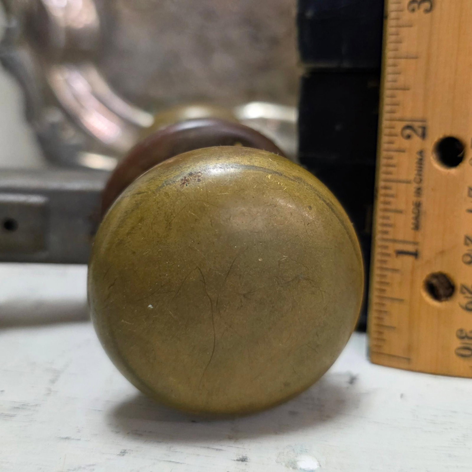 Antique Brass Door Knob Set, Architectural Hardware for Restoration DIY (1 of 8)