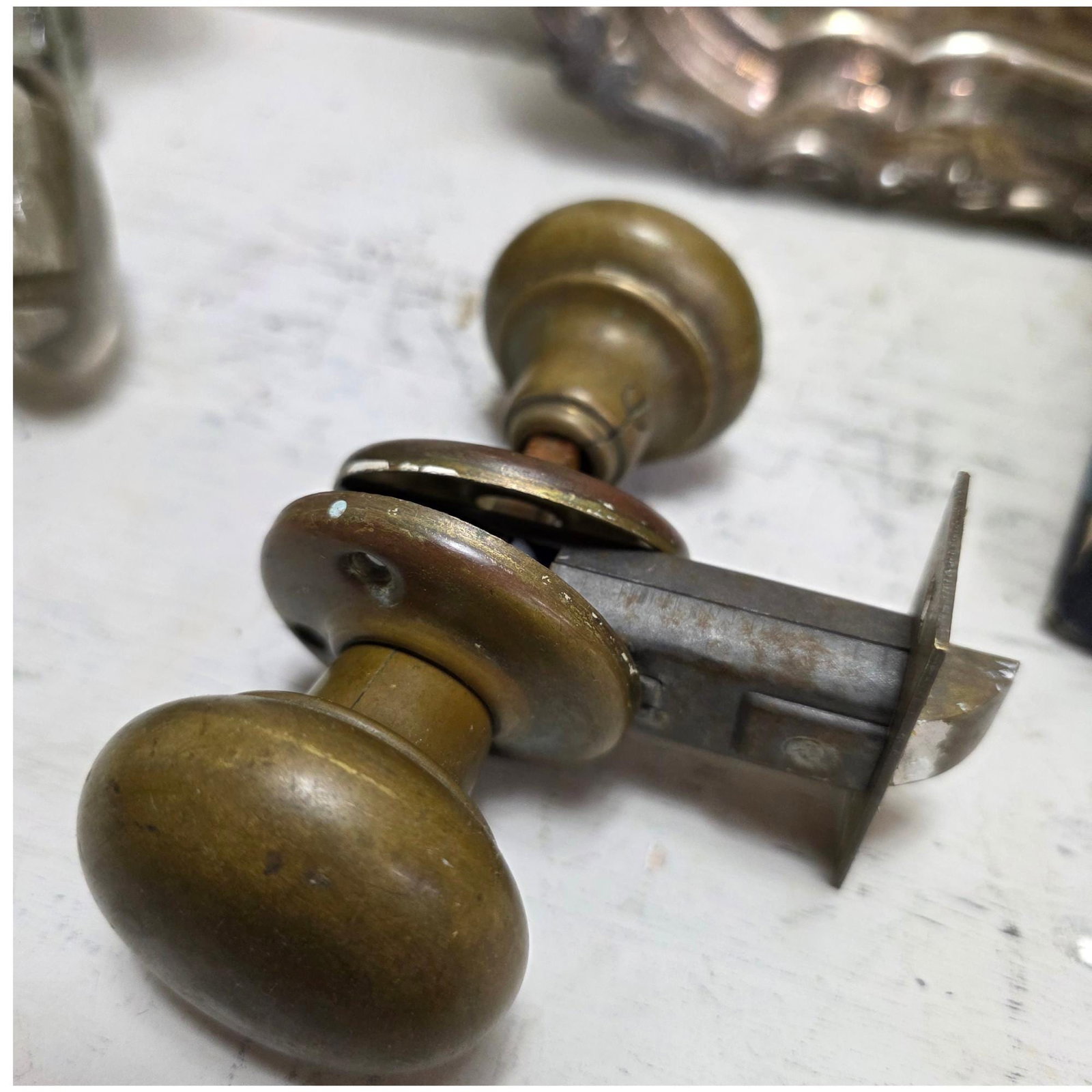 Antique Brass Door Knob Set, Architectural Hardware for Restoration DIY - 5