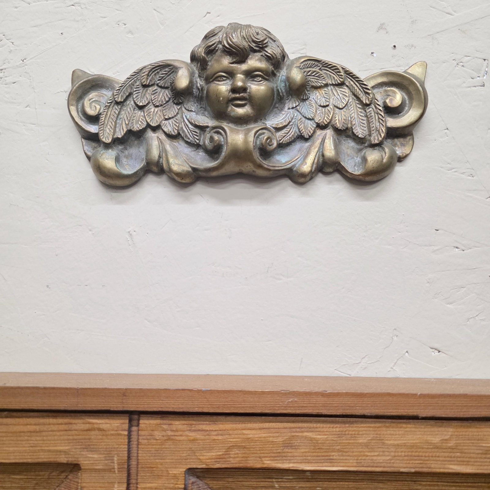1960 Brass Cherub Wall Plaque Large Baroque Putto Medallion Ornate Decor (1 of 8)