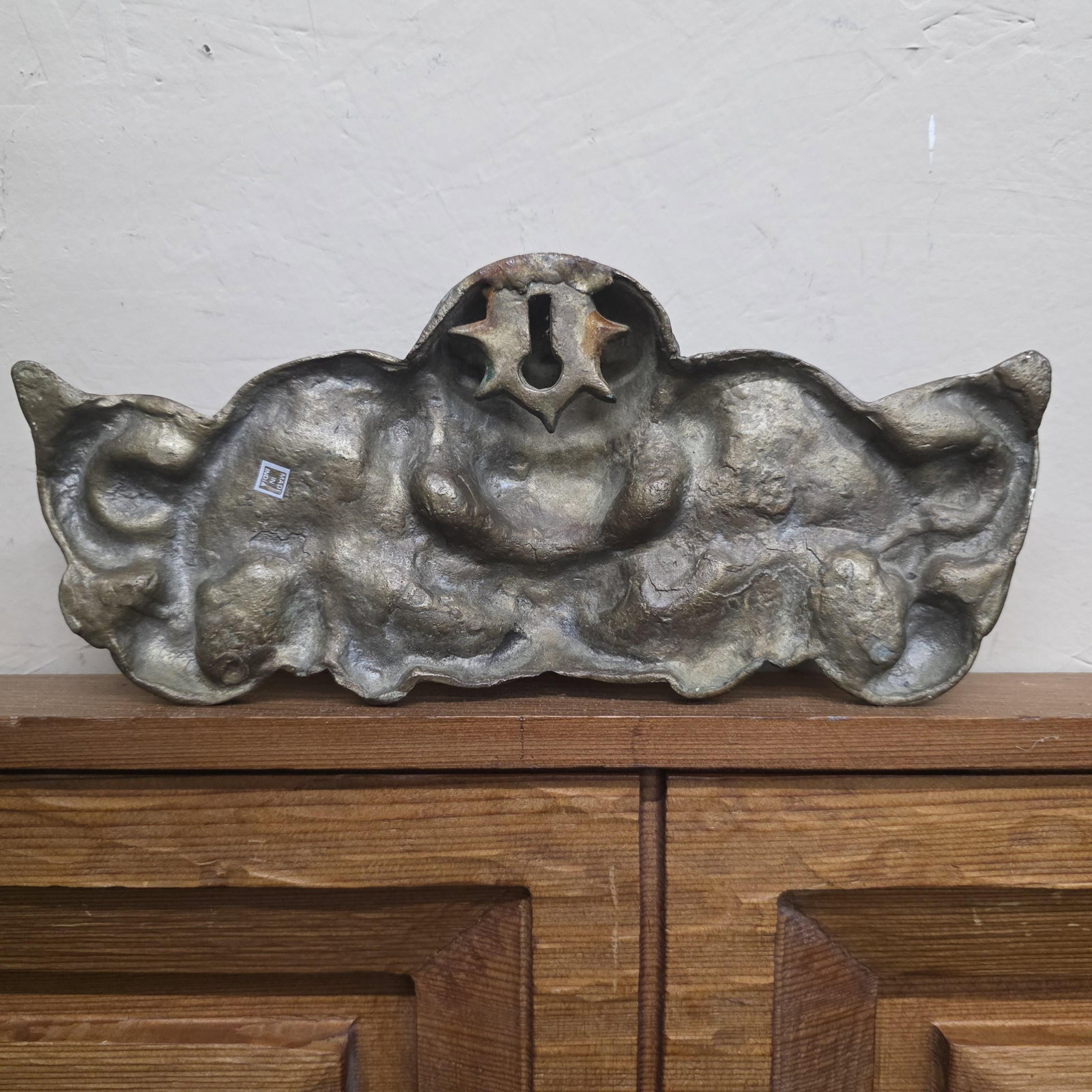 1960 Brass Cherub Wall Plaque Large Baroque Putto Medallion Ornate Decor - 6