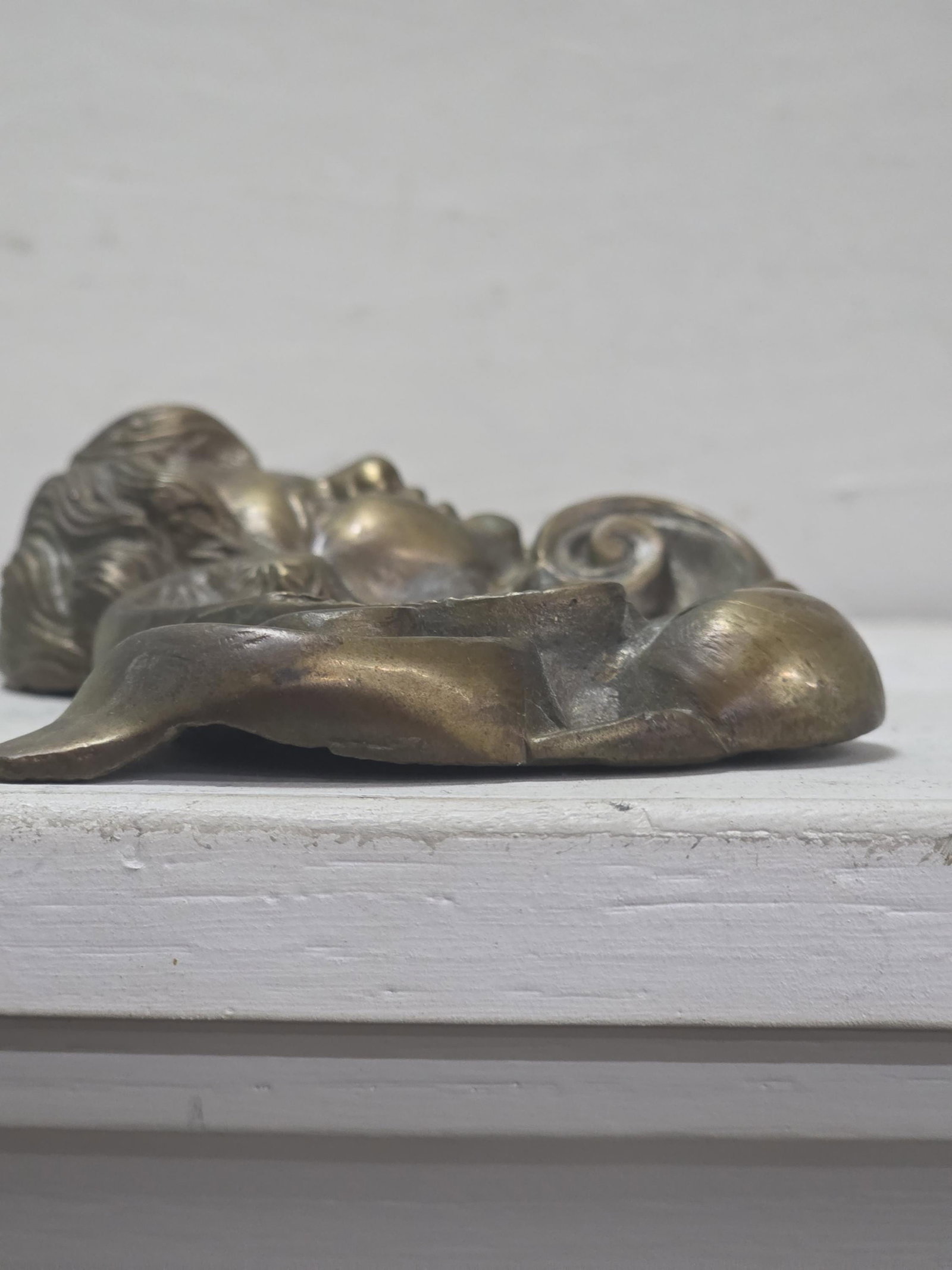 1960 Brass Cherub Wall Plaque Large Baroque Putto Medallion Ornate Decor - 8