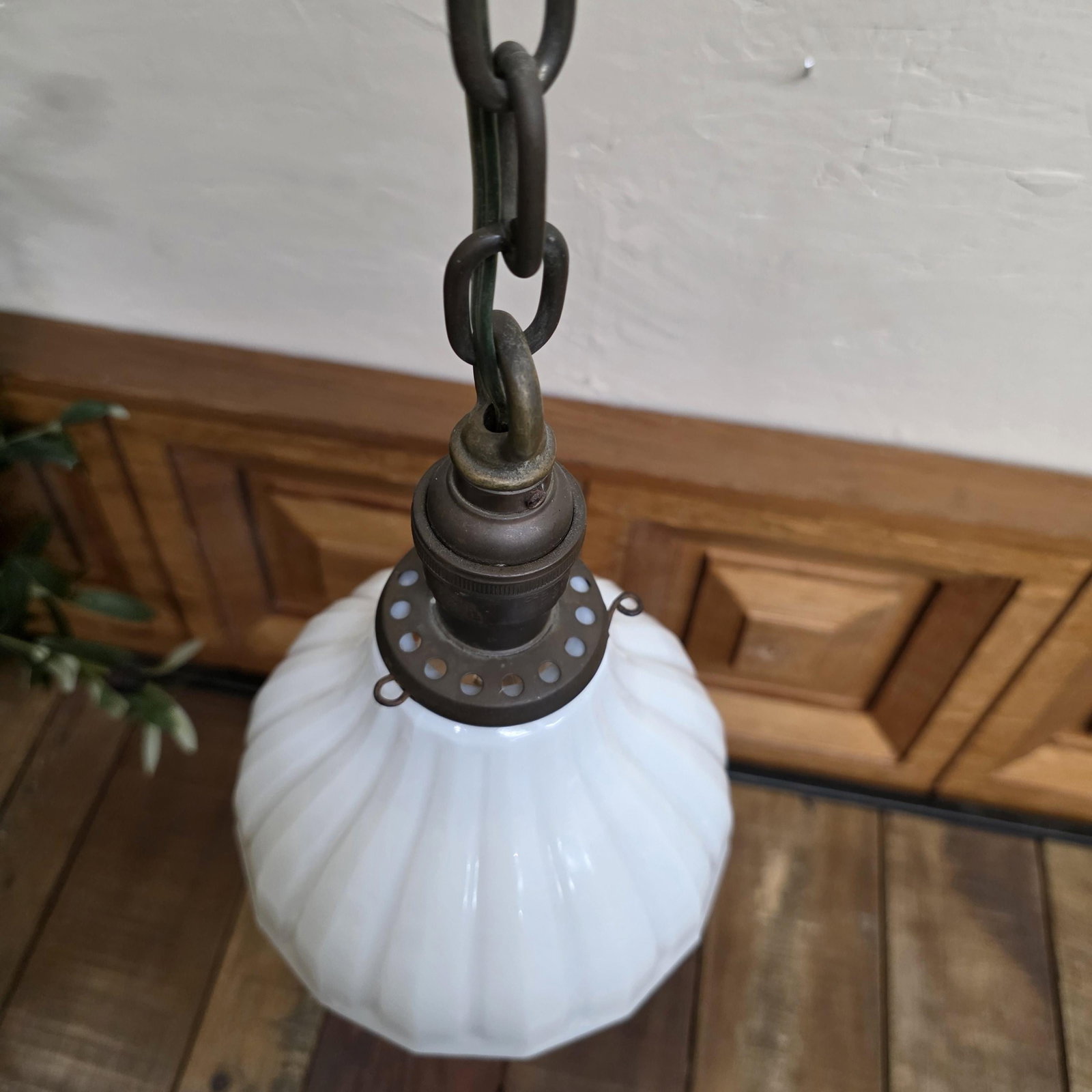 Vintage Brass Pendant Light Milk Glass Globe Rewired, Old House Kitchen Fixture, New Wiring - 10