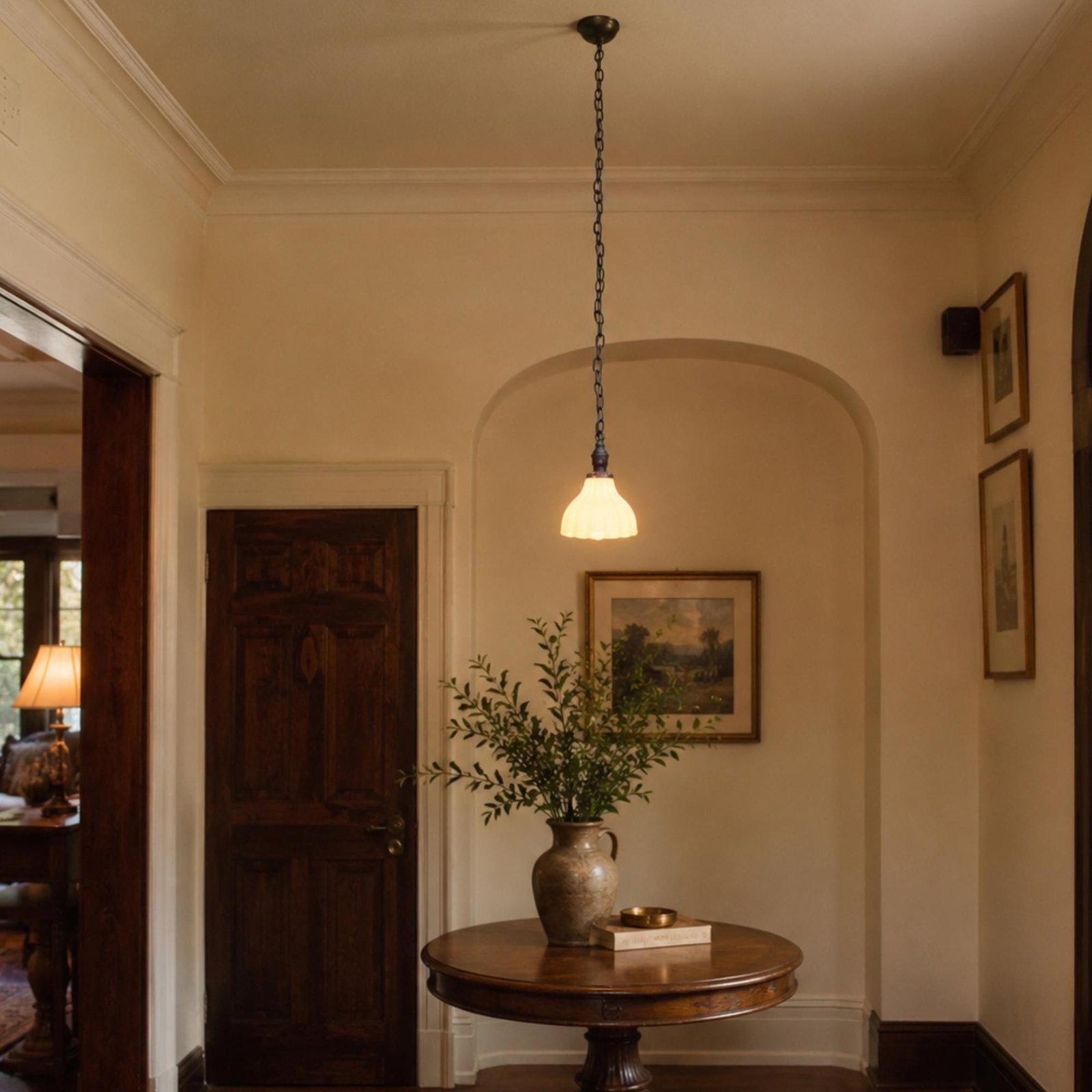 Vintage Brass Pendant Light Milk Glass Globe Rewired, Old House Kitchen Fixture, New Wiring - 2
