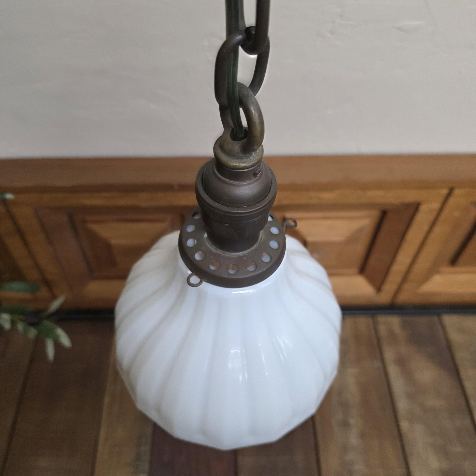 Vintage Brass Pendant Light Milk Glass Globe Rewired, Old House Kitchen Fixture, New Wiring - 6