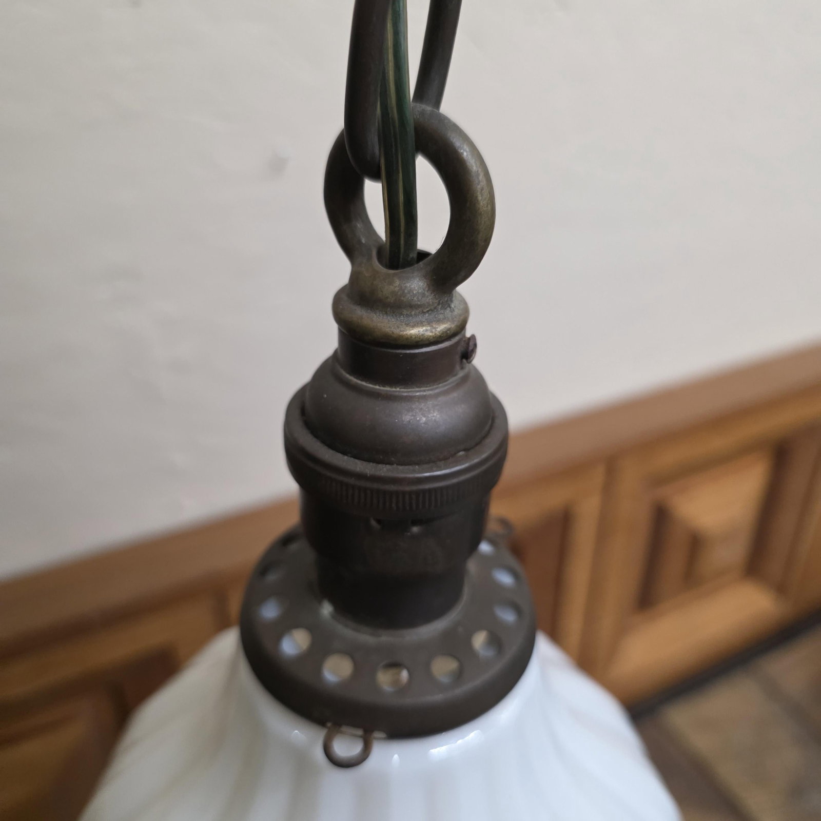 Vintage Brass Pendant Light Milk Glass Globe Rewired, Old House Kitchen Fixture, New Wiring - 9